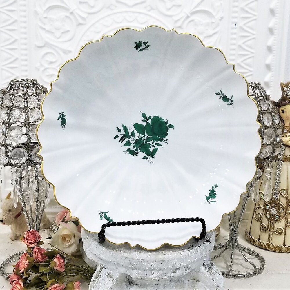 Augarten Wien MARIA THERESIA Green Floral Vienna Austria Large Serving Bowl 11.5